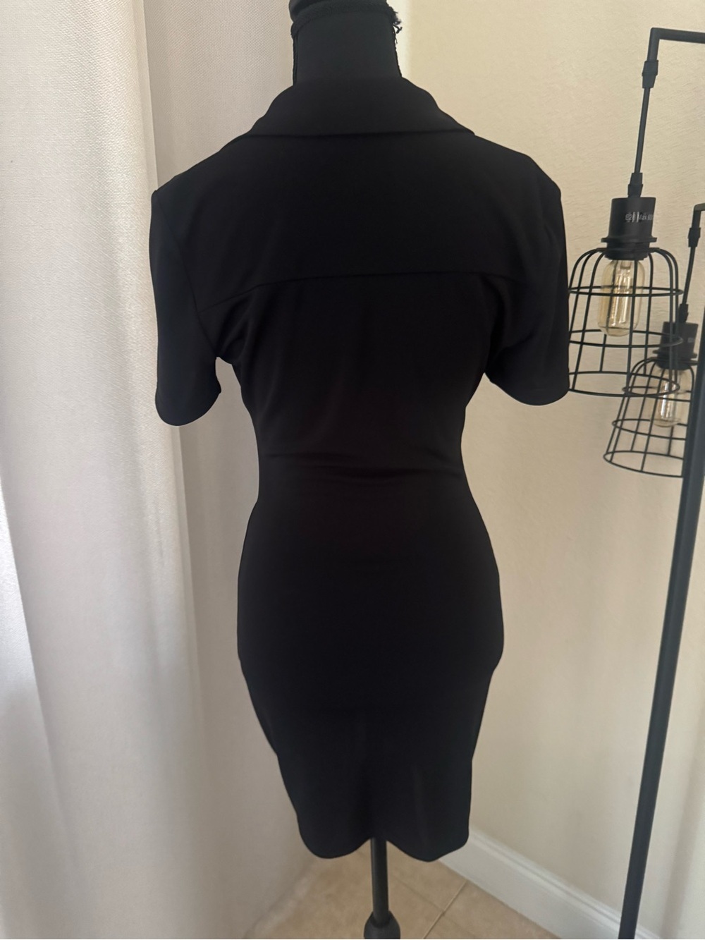 Alice + Olivia Marsha Ruched Polo Mini Dress Black XS TP Bodycon Collared - Picture 6 of 8